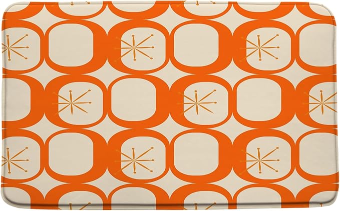 Mid Century Modern Bath Mat Abstract Atomic Geometric Retro 1950s Orange Bathroom Kitchen Toilet Rugs,24x71 Inch