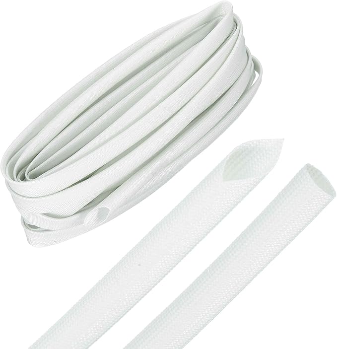 MECCANIXITY 30ft Braided Cable Sleeve, 0.4" ID 200C High Temperature 1500V Fiberglass Wire Insulation Cord Protector Organizer Wires Management for Motor Engine Fuel Line, White