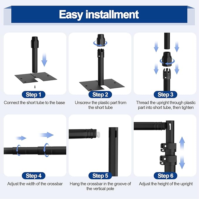 EMART Backdrop Stand Heavy Duty 10x10FT, Pipe and Drape Photo Background Photography Kit, Adjustable Metal Frame with Flat Base for Wedding Birthday Party Decoration-Black