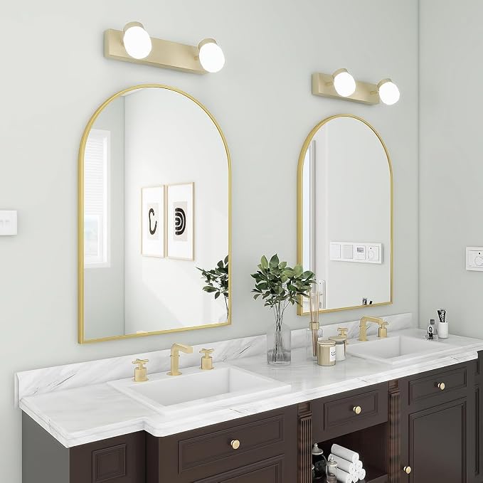 BEAUTYPEAK 26"x28" Arch Bathroom Mirror, Wall Mounted Vanity Metal Frame Mirror for Bedroom, Entryway, Living Room, Gold