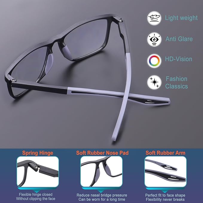 BLOEXCLU 4 Pack Progressive Multifocus Reading Glasses for Men Women TR90 Sports Style Anti-Blue Light Computer Readers