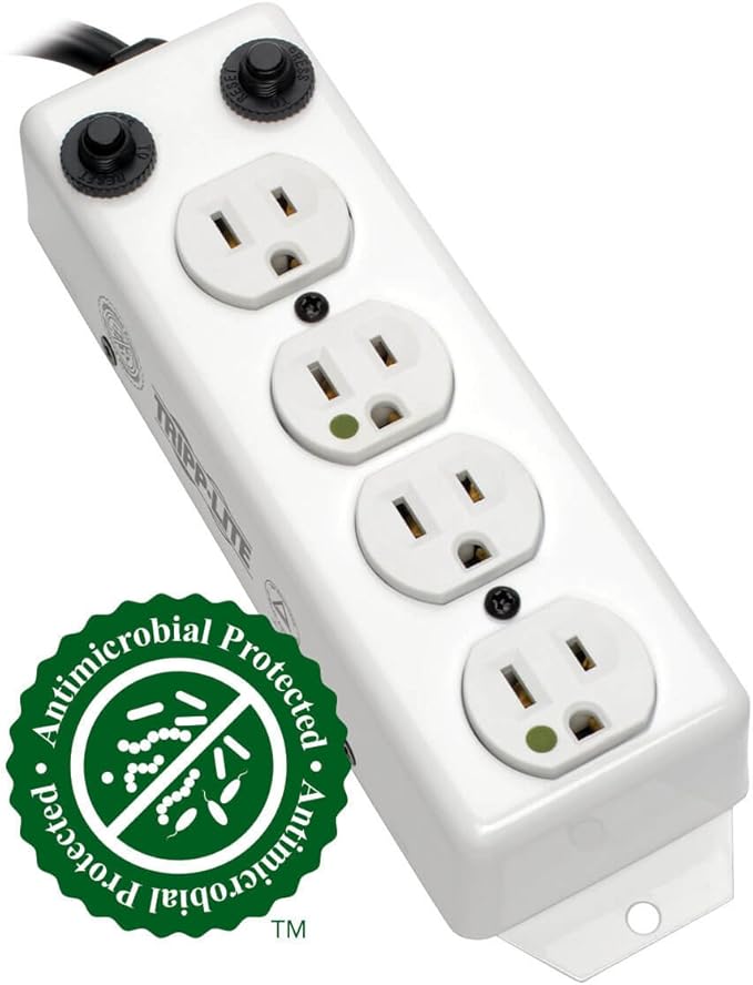 Eaton Tripp Lite Series Safe-IT Hospital-Grade Power Strip for Patient-Care Vicinity and Nursing Homes, UL 1363A Compliant, 4 Outlets, 3ft Coiled Extension Cord, (PS-410-HGOEMCC)