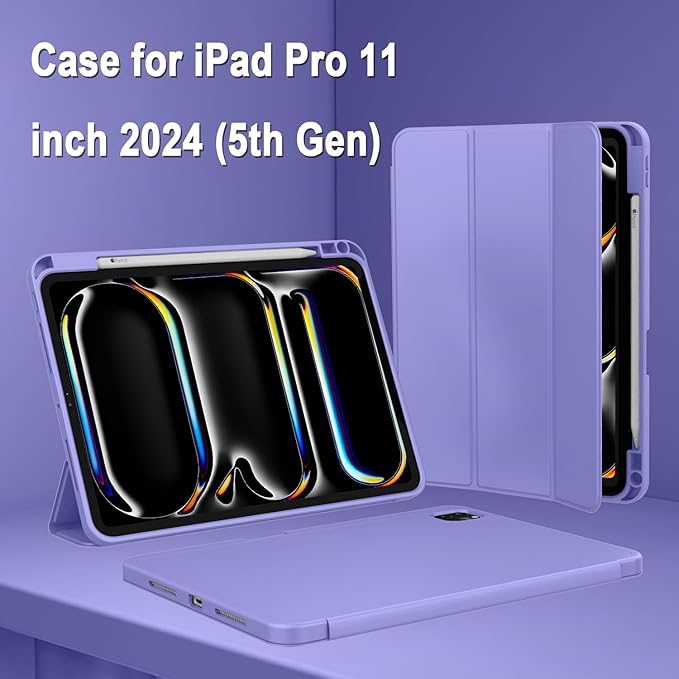 ZryXal iPad Pro 11 Inch Case (M5) 2025/ (M4) 2024 (Model: A2836/A2837/A3006), Trifold Stand Smart Cover with Pencil Holder and Soft TPU Back, Auto Wake/Sleep (Slate Blue)