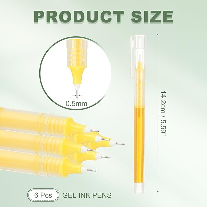 PATIKIL 6Pcs Colored Gel Ink Pens, 0.5mm Extra Fine Point Smooth Writing Japanese Quick Drying Liquid Ink Rollerball Pens for Office Stationery Classroom Teachers, Yellow