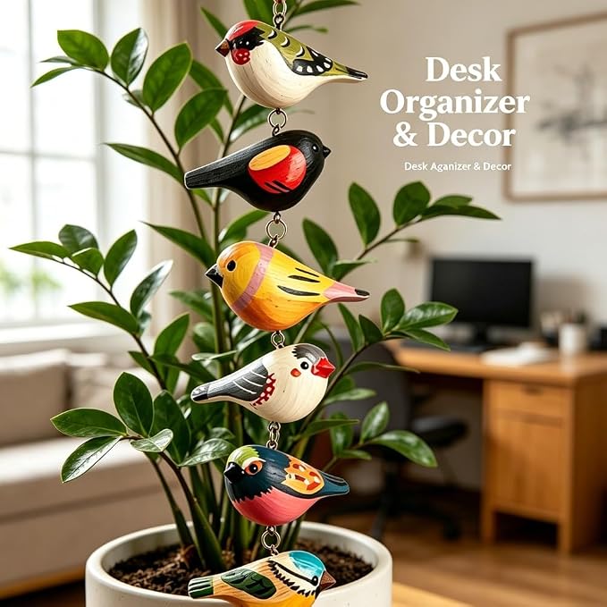 Rustic Hand Painted Bird Ornament Handcrafted Wooden Colorful Birds, Carved Northern Figurine for Hanging Decor Indoor Outdoor, Holiday Festival Gifts, for Home Garden(B)