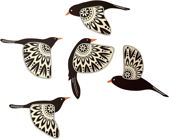 Rulbelok Handcrafted Bird Wall Decors 5Pieces Wooden Hanging Ornaments for Home Decoration Scandinavian Maximalist Styles Gift Wood Nursery Wall Decorations