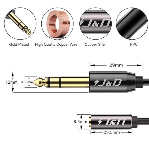 J&D 6.35mm (1/4 inch) to 3.5mm (1/8 inch) Headphone Jack Adapter 9 Feet, Gold Plated 3.5mm Female TRS to 6.35mm Male TRS Stereo Audio Cable for Guitar Amp, Amplifiers, Headphones Extension Cable