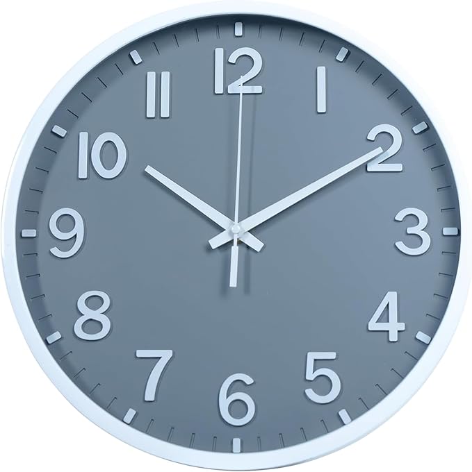 Wall Clocks Battery Operated 8 inch Modern Wall Clock,Silent Non Ticking Wall Clock for Living Room Bedroom Kitchen Office Classroom Decor (Gray White)