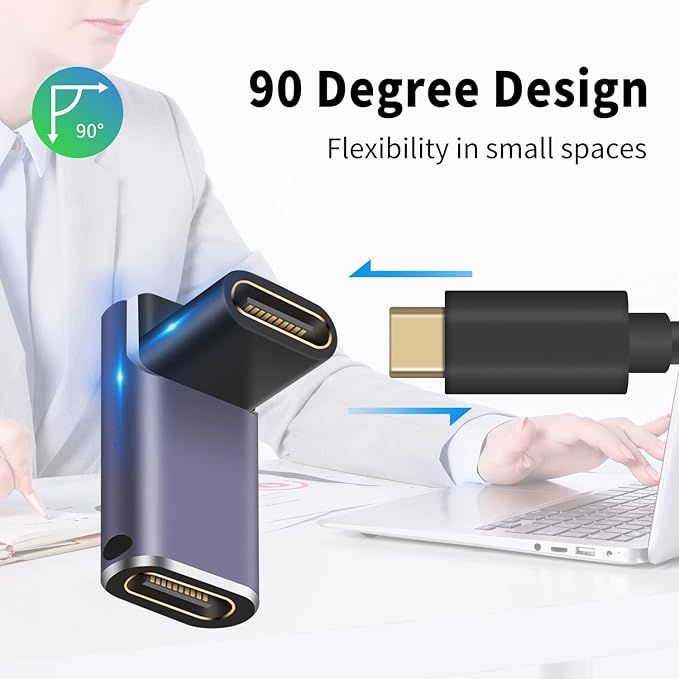 Poyiccot USB C Coupler 240W, USB C Female to Female Adapter, 90 Degree Type C Extender Coupler Supports 40Gbps Data Transfer & 8K Video Output for Thunderbolt 4/3 iPad, MacBook, 2-Pack