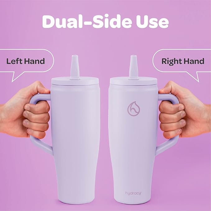 Hydracy Soulmate 40oz Tumbler with Handle and Flip Straw - 100% Leakproof Reusable Insulated Cup with Stainless Steel Straw - Cupholder Friendly Rubber Base Travel Mug - Lilac Haze