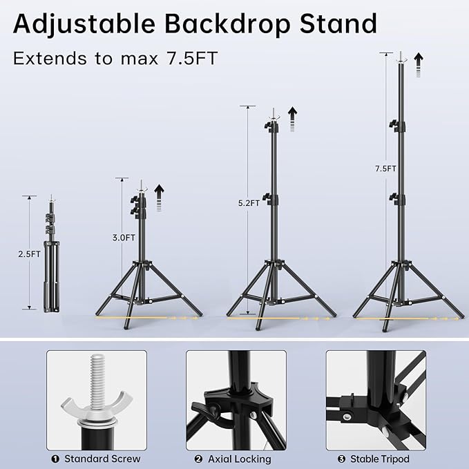 BEIYANG Backdrop Stand, 7.5 FT x 10 FT Adjustable Photography Background Support System Kit with Carrying Bag for Photo Video Studio