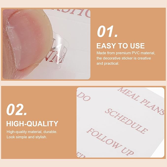 GALPADA 4 Sheets Rose Gold Foil English Phrase Stickers for Scrapbooking Journaling Monthly Planner Decoration Transparent Pet DIY Decals for Diaries and Photo Albums Creative Stationery