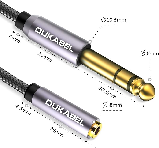 DUKABEL TopSeries Long 1/4'' Male to 1/8'' Female Adapter Cable (16ft/5M) 6.35mm to 3.5mm Phone Audio Connector Quarter Inch Adapter for Mixer Guitar Piano Amplifier Speaker and More