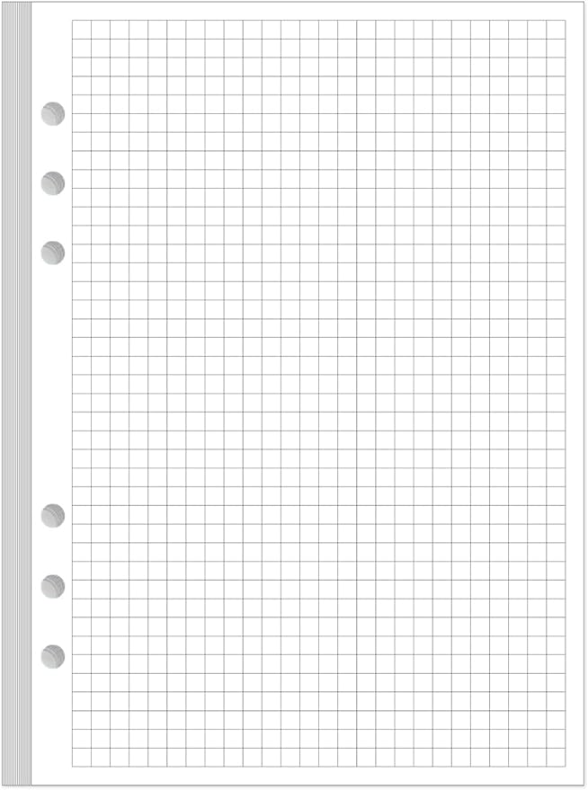 A5 Grid Refill Paper, 6-Hole Graph Paper, 100Sheets / 200Pages Loose-Leaf Grid Paper, 100gsm White Paper, 5.8" x 8.3 "