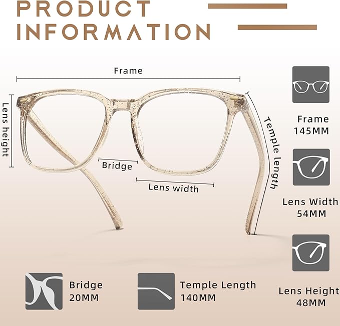 MACJERO Oversized Square Blue Light Blocking Glasses for Women Men, Anti-Fatigue Computer Monitor Gaming Glasses Reduce Eye Strain(Pearl Champagne)