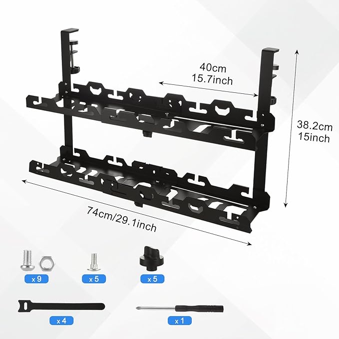 Cable Management Under Desk Tray 15.7-29 inch Under Desk Cable Management Black Extendable Under Desks Cable Managements No Drill Under Desks for Wire Managements