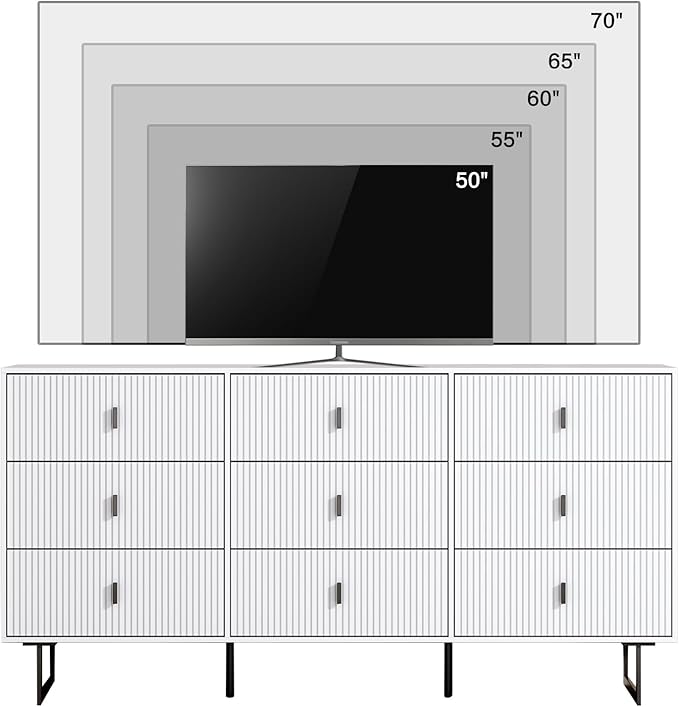 Chrangmay Modern Chest of Drawers with 9 Drawers,Deep Drawers,Clothes Organizer,Large Storage Cabinet for Living Room, Bedroom,Hallway,with Anti-Tipping Device, White