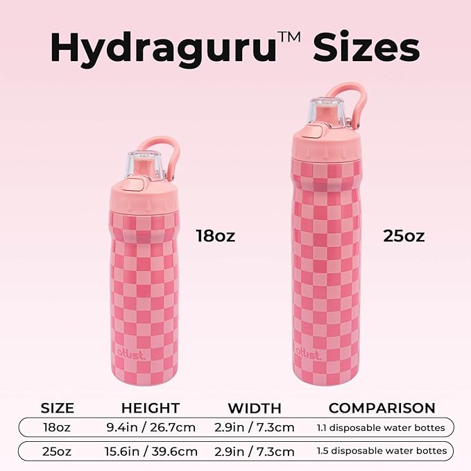 Magnetic Water Bottle with Straw 18 oz - Stainless Steel Insulated Tumbler for Gym & Bike (Fits Holders) - Leak Proof Pop-Up Lid, 2-in-1 Sip or Chug, Handle & Cute Pink Checkered Print