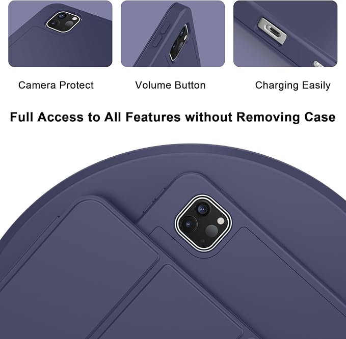 ZryXal iPad Pro 11 Inch Case (M5) 2025/ (M4) 2024 (Model: A2836/A2837/A3006), Trifold Stand Smart Cover with Pencil Holder and Soft TPU Back, Auto Wake/Sleep (Dark Blue)