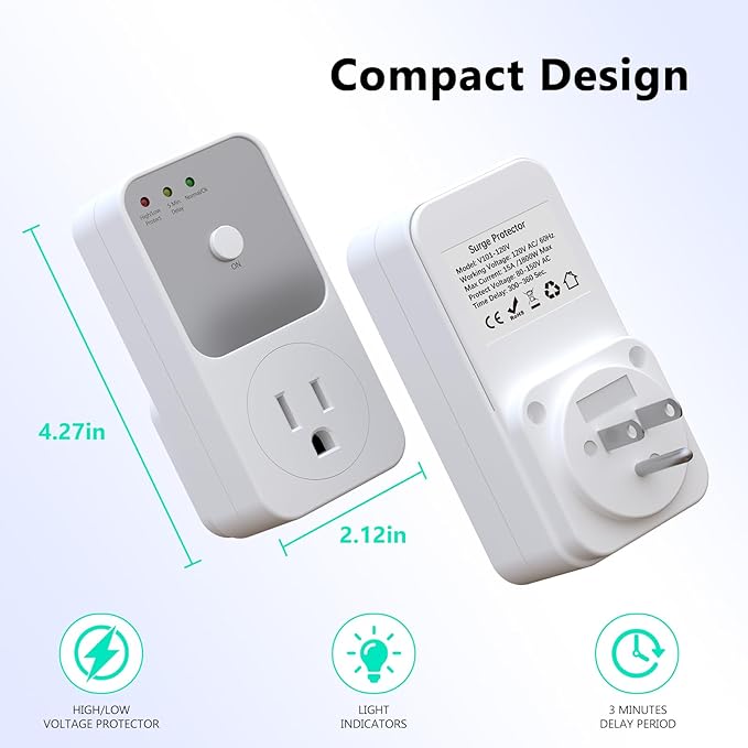 BSEED Surge Protector - 1800W Single Outlet for Refrigerator, TV, PC, Home Appliance - Wall Outlet With Ground & Protected Light Indicators, 120V, 15A, 1 Pack