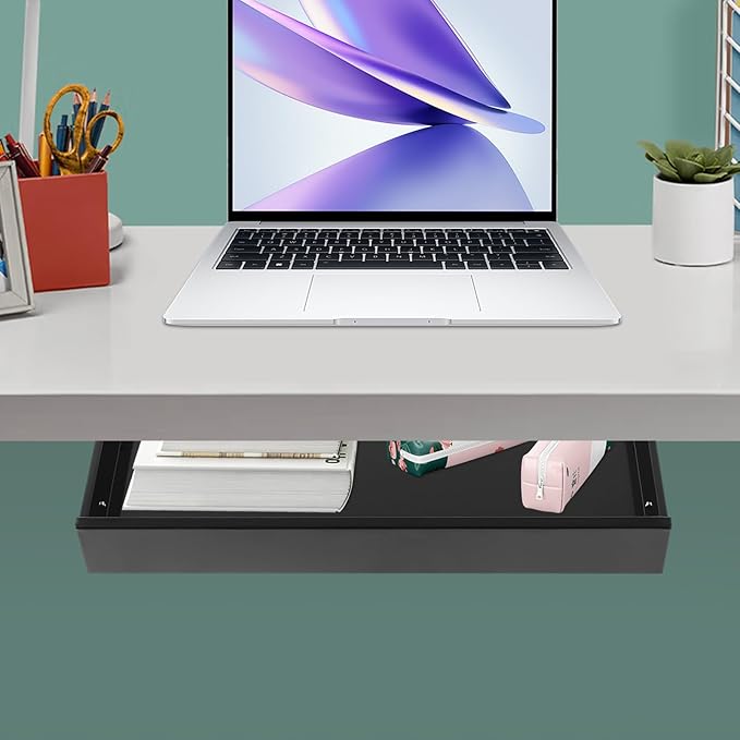 Under Desk Drawer Slide Out For Office Desk, Storage Organizer For Sit Stand Workstation, 22” x 14” x 3”, Black