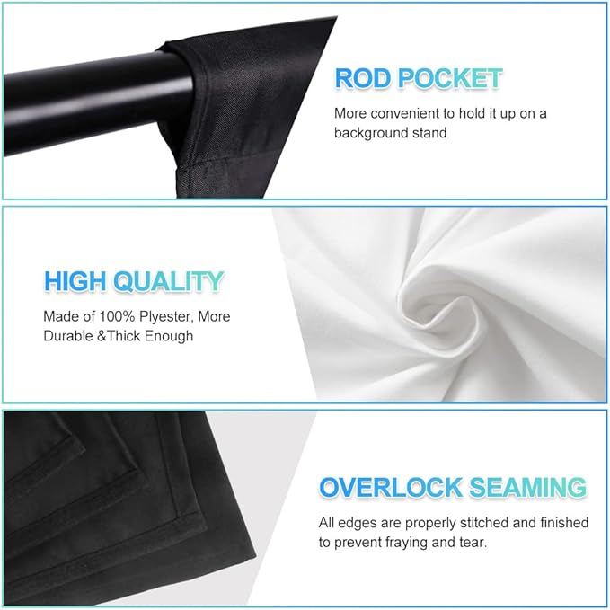 Black White Backdrop Screen with Stand Kit for Photo Video Studio Filming 5X6.5ft, Black Backdrop White Photo Curtain Background with T Shape Stand and 5 Spring Clamp for Photography Party Decorations