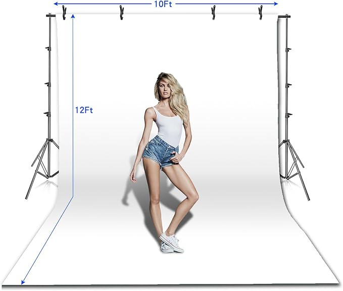 Photo Video Studio 12 x10ft 100% Muslin White Backdrop with 10 x 8.5ft Stand Photography Background Support System Kit ,Clamp, Carry Bag