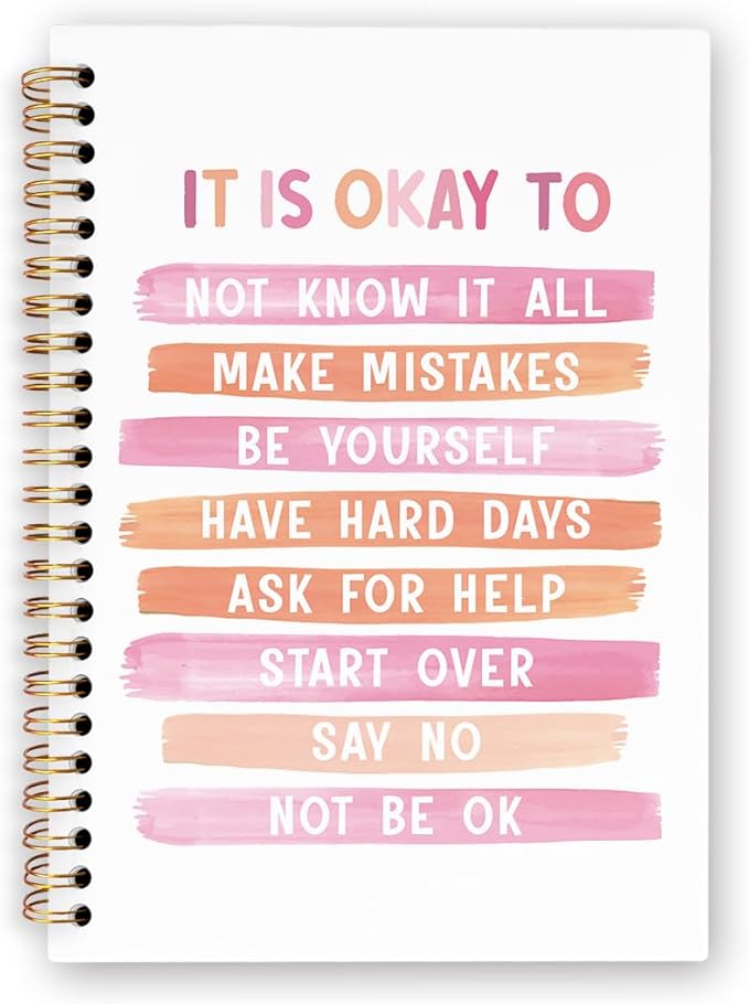 dvhdajed Pink Mental Health Spiral Notebook, It's Okay to Inspirational Journaling Notebooks, Pink Therapy Spiral Journal for Girls Women Girls, Mental Health Office School Supplies Gifts, 5.5x8.3 In