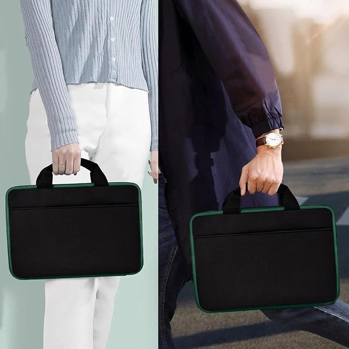 Hseok Laptop Case 13.3-14 inch Briefcase Handbag, Water-Resistant and Shockproof Computer Sleeve Compatible with MacBook Pro 14", Mac Air/Pro 13.3" and 13"-14" Notebooks Chromebooks,Black-Green