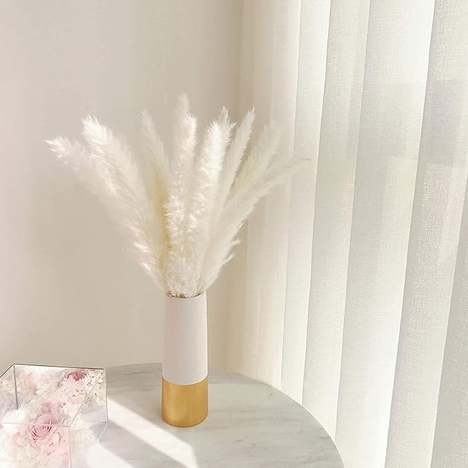 30 Pcs White Pampas Grass ,17 inch/45 cm Natural Dried Pampas Grass Branches Decor for Home Kitchen Garden Party Photographing Flower Arrangement Vase Decor（White