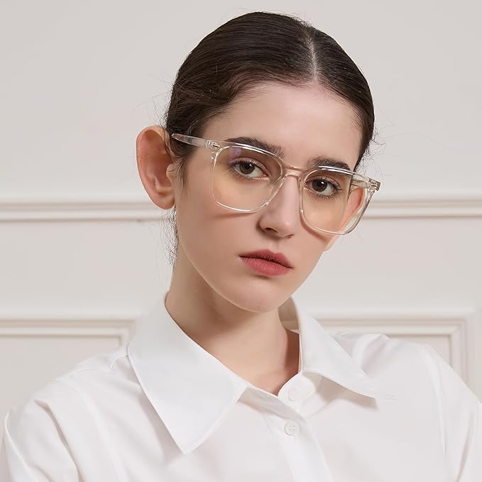 MACJERO Oversized Square Blue Light Blocking Glasses for Women Men, Anti-Fatigue Computer Monitor Gaming Glasses Reduce Eye Strain(transparent)