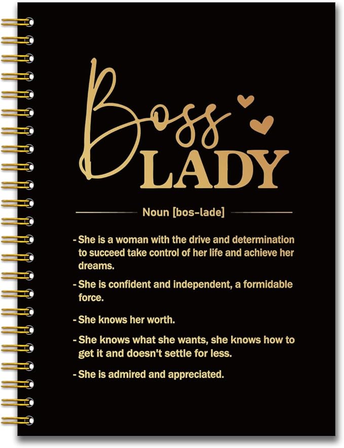 YAZMEEN Boss Lady Black Gold Spiral Notebook（160 Pages） Boss Lady Definition Hardcover Notebook Boss Lady Gift Thank You Boss Gift Retirement Gift for Women Entrepreneur Funny Birthday Gift for Boss