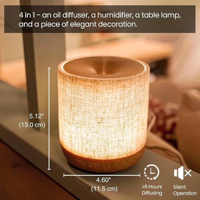 ZmarKraft Essential Oil Diffuser 200ml with Fabric Cover and Night Lamp | Ultrasonic Aroma Diffuser | Humidifier w Lights | Room Decor | Small Humidifier for Bedroom | Gift (Light Brown)