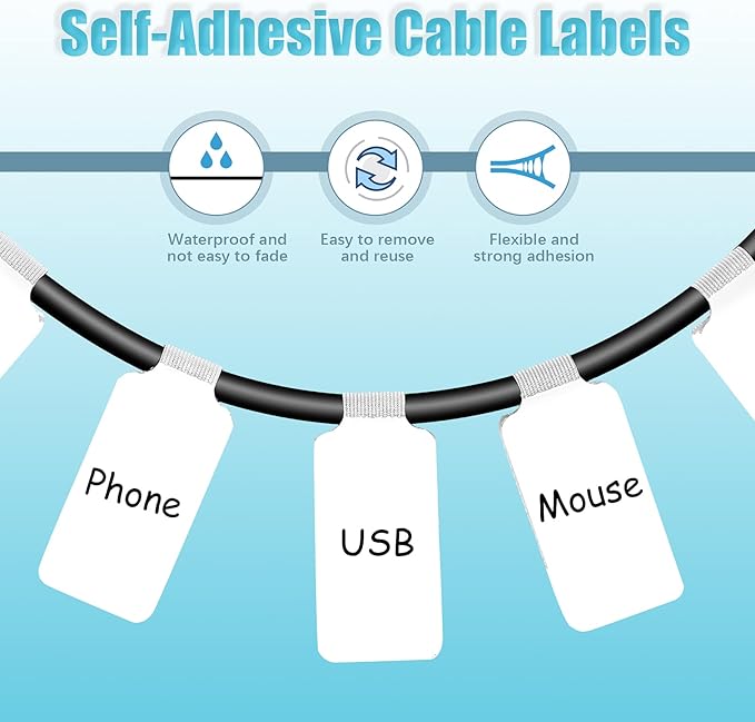 Eersida 60 Pieces Self Adhesive Cable Labels Wire Labels Nylon Writable Cord Tags Waterproof White Wire Cable Tags for Electronics Office Computers Management and Identification(Rectangle,3.54 Inch)