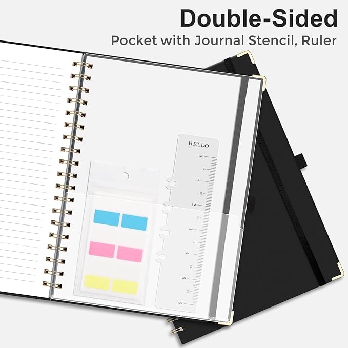 EMSHOI Meeting Notebook for Work - B5 Half Meeting Half Note Planner, 100 Pages, 100GSM Thick Paper, Hardcover, Project Organizer for Women Men Office, Business, Note Taking, 8"x10.2" - Black