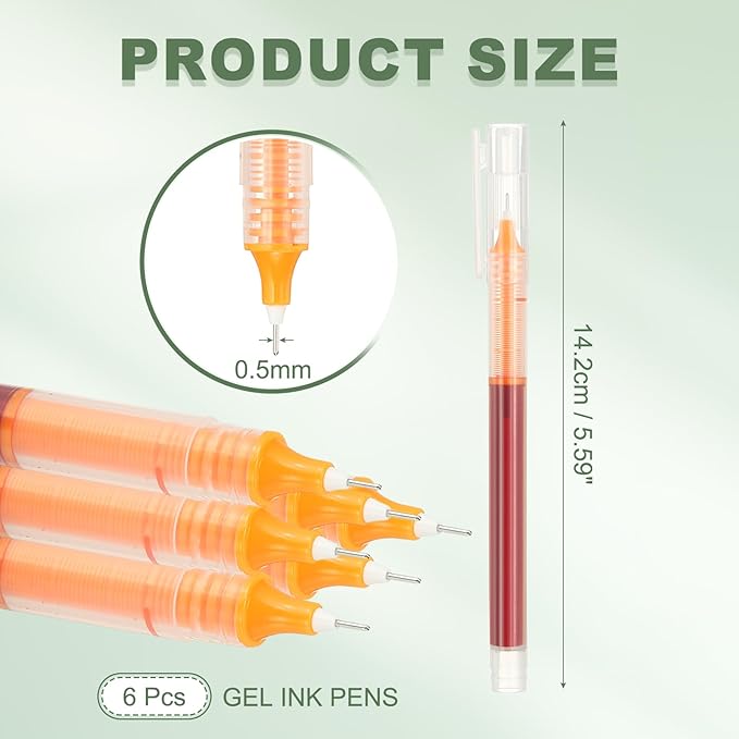 PATIKIL 6Pcs Colored Gel Ink Pens, 0.5mm Extra Fine Point Smooth Writing Japanese Quick Drying Liquid Ink Rollerball Pens for Office Stationery Classroom Teachers, Orange