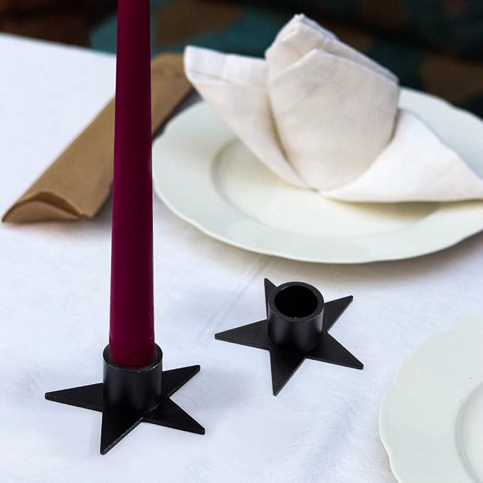 2PCS Pentagram Black Taper Candle Holders, Matte Iron Candlestick Holders Centerpieces for Home Decoration, Wedding Anniversary, Party, Housewarming Gifts.