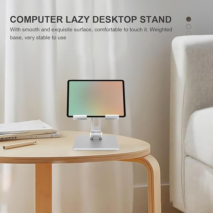 MUELODSIC Folding Aluminum Alloy Tablet Stand and Adjustable Laptop Holder for Desk Use, Portable Foldable Tablet Bracket Compatible with Ipad, Silver Gray Design for Home and Office