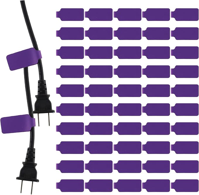 50 Pieces Cord Labels Self-Adhesive Nylon Cable Labels Tags Waterproof Wire Cable Tags or Electronics Office Computers Management and Identification (Purple)