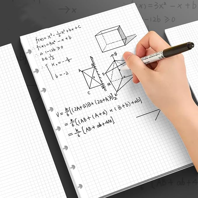 A5 TUL Discbound Grid Refill Paper, 8-Disc Discbound Graph Paper, 100Sheets / 200Pages Loose-Leaf Grid Paper, 100gsm White Paper, 5.8 x 8.3 in
