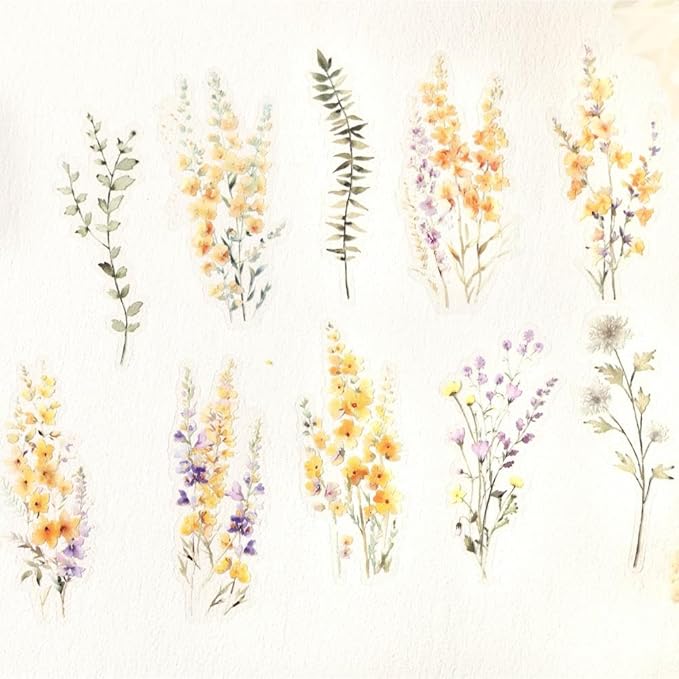 120 Pieces Vintage Transparent PET Floral Stickers for Journaling, 4 Styles Watercolor Flower Set, Decorative Sticker for Scrapbooking, Junk Journal Supplies, Collage