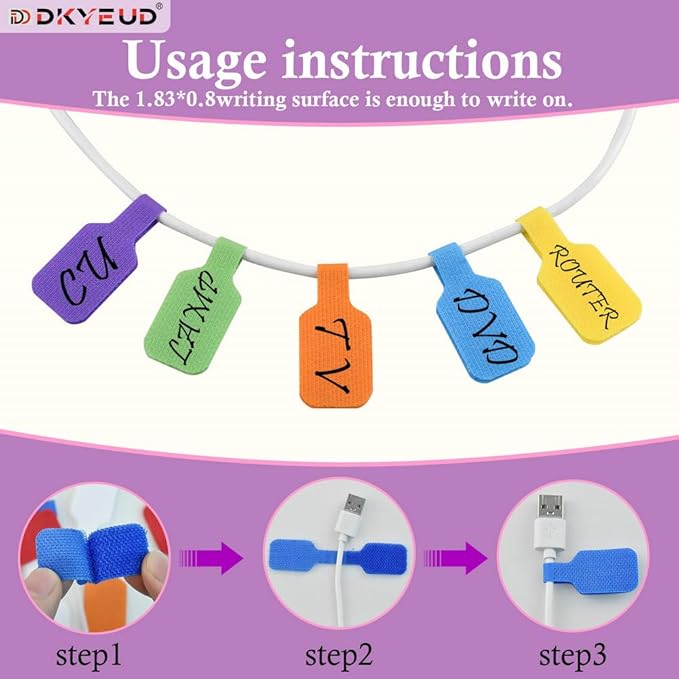 48PCS Colorful Large Cable Labels for Cords, Waterproof Cord Labels for Electronics Wires and Identification, Self Adhesive Tear Resistant Cord Tags, for Laser Printer and Handwriting, Reusable