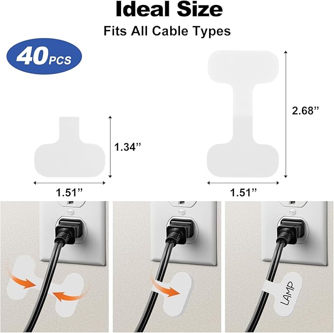 40 Pack Cable Labels Tags, White Write On Wire Cord Tags and Charger Labels Waterproof for Cable Management and Identification Electronics (Oval)