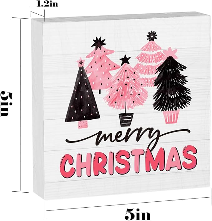 Pink Merry Christmas Decor for Home Pink Christmas Tree Decorations for Office Room Merry Xmas Decorations Table 5 x 5 Inches