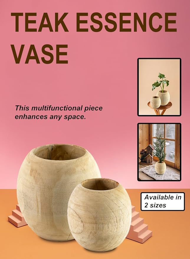 Serene Spaces Living Teak Essence Vase - Handcrafted Natural Wood Vase, Perfect for Artificial, Dried, and Fresh Flowers, Unique Rustic Decor Piece for Home or Office, Gift Idea (Small (Pack of 6))
