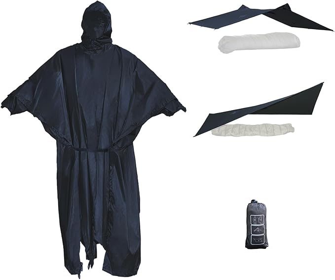 onewind Hooded Rain Poncho, Silnylon Rain Coat Versatile Survival Shelter Waterproof Breathable Lightweight Poncho