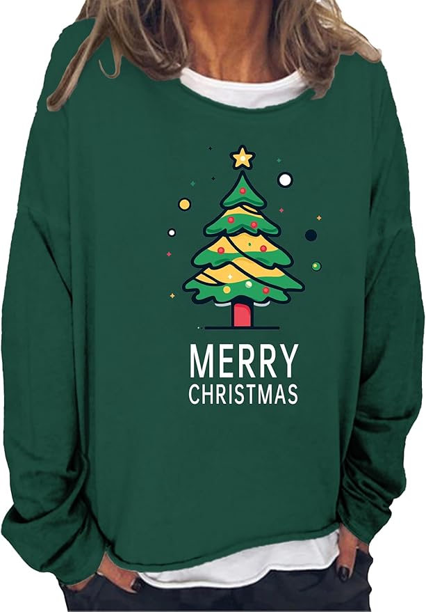LOAIHA Merry Christmas Sweatshirt Crewneck Snowman Graphic Shirts Christmas Tree Sweater Long Sleeve Xmas Hoodie Pullover