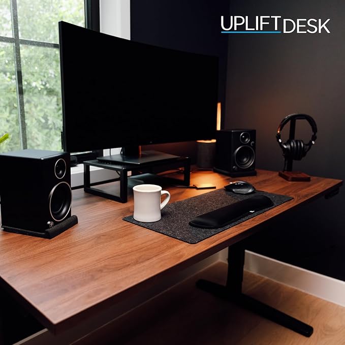 UPLIFTDESK V2 2-Leg Maple Laminate Wood Standing Desk – Adjustable Height, Advanced 1-Touch Memory Keypad, Under Desk Cable Management, Wire Grommets & Rocker Board (Black C-Frame, 42 x 30 inch)
