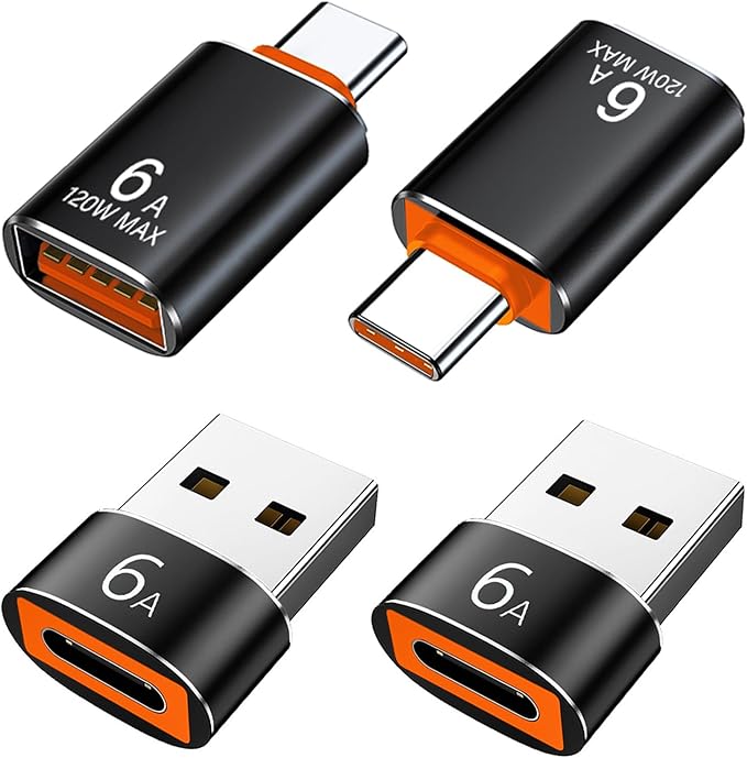 USB to USB C Adapter 4 Pack, USB A 3.0 Female to USB C Male OTG Adapter x2, Type C Female to USB Male Adapter x2, Compatible with MacBook, iPhone 15/16, Samsung Galaxy, Smartphones,Tablets,Laptops