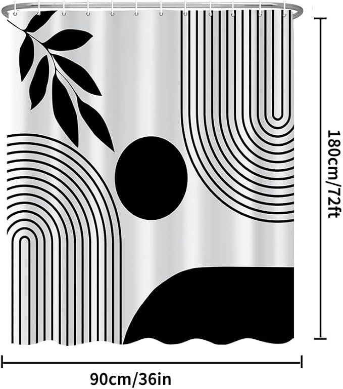Stall Boho Shower Curtain Mid Century Modern Shower Curtains for Bathroom Black and White Geometric Minimalist Abstract Bohemian Waterproof Fabric Bathroom Shower Curtain Set 36x72 Inch